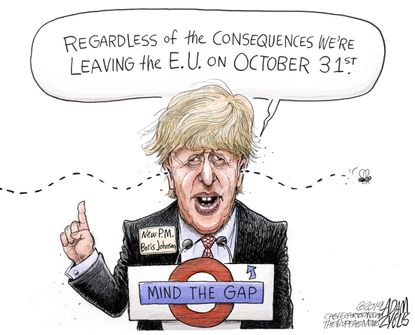 Political Cartoon World Boris Johnson UK PM Brexit Mind the Gap