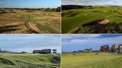 A picture of four holes from different courses on the Open rota