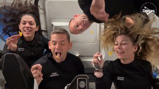 Polaris Dawn astronauts Sarah Gillis, Jared Isaacman, Scott Poteet and Anna Menon become the first people to eat Doritos in space before conducting the world's first commercial spacewalk.