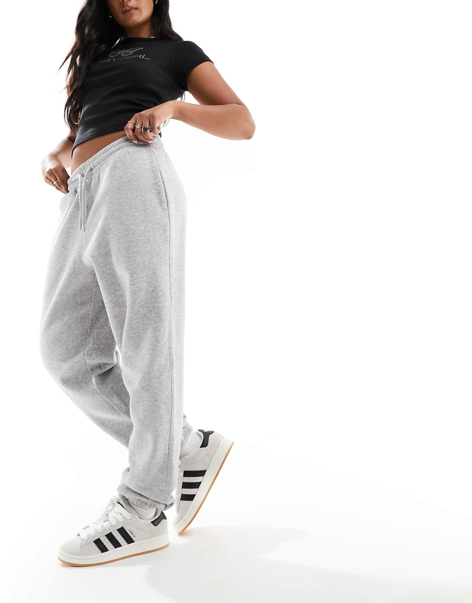 Monki Joggers With Cuffed Hem in Grey Melange
