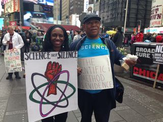 The March for Science in New York City ended in Times Square. The NYPD estimates 40,000 people participated in the march.