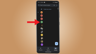 Screenshot showing how to find contacts in the contact list on Android phones