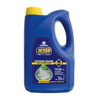 A blue bottle of Jeyes patio cleaner