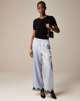 Stratus Lace-Trim Pant in Textured Satin