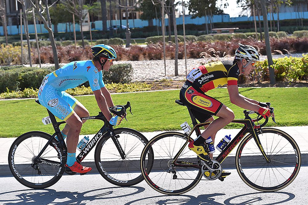 Preben Van Hecke (Topsport Vlaanderen) and Gatis Smukulis (Astana) in the day's breakaway
