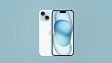 Apple iPhone 15 on blue background