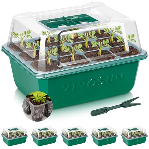 Vivosun 6 Pack Seed Starter Trays, 72 Cells Seed Starter Kit with Moisture Dome, Flat Reusable Plant Germination Trays with Drainage Hole, Green Propagation Tray for Seed Planting