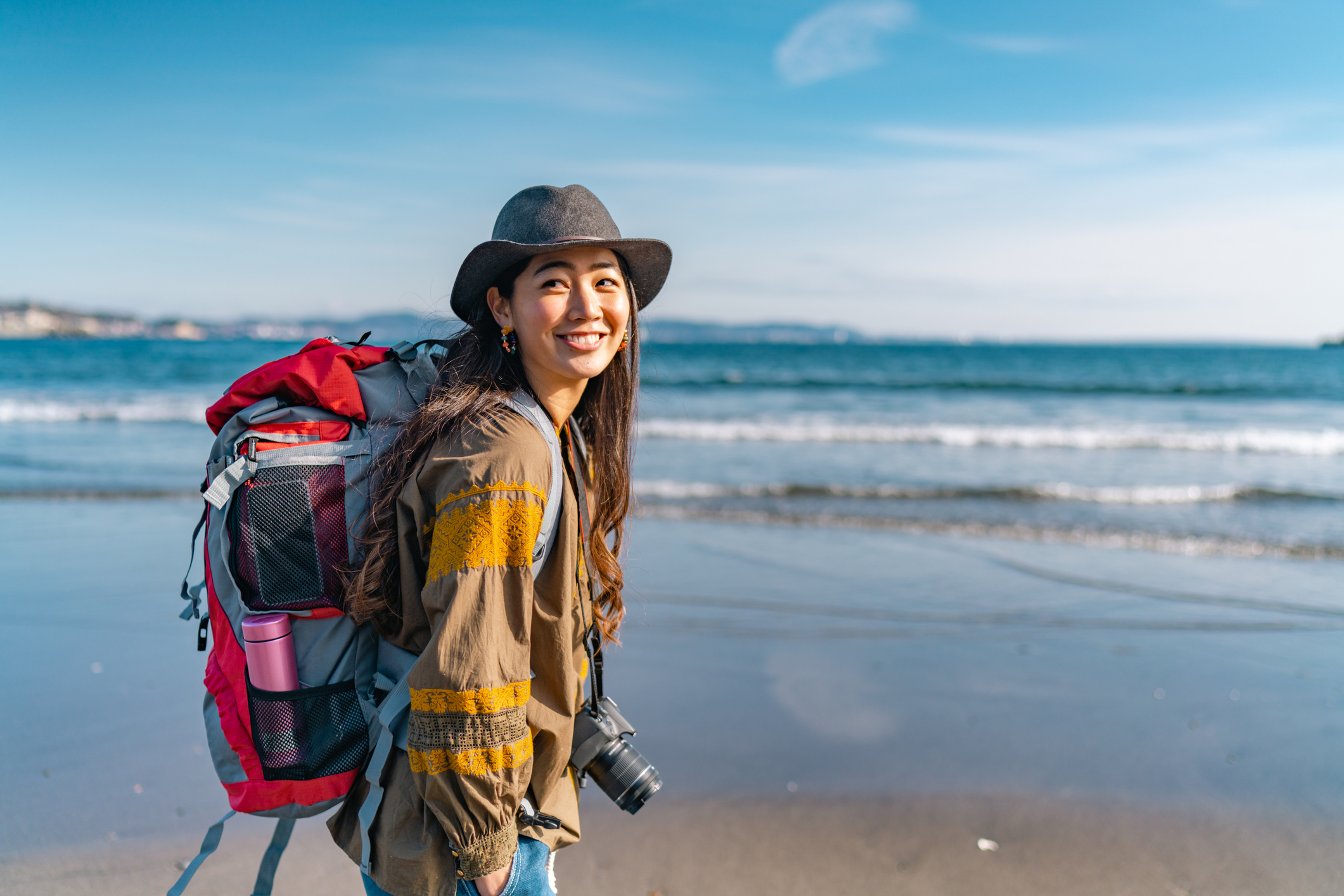 Woman backpacking on a career break