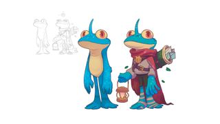creature design: frog with and without objects