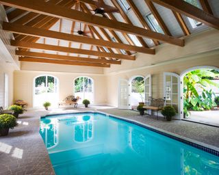 indoor pool with timber beams