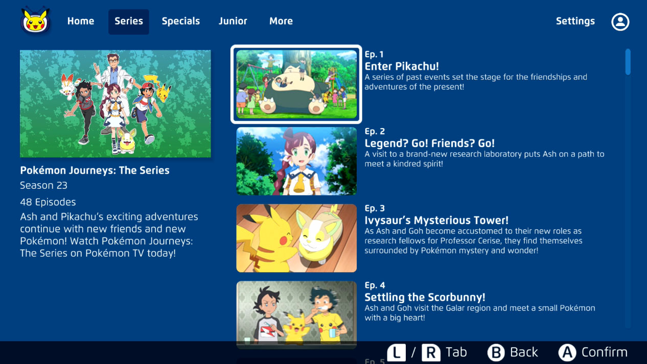 Tangkapan layar Pokemon TV di Switch