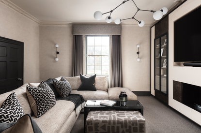 Luxury film room with grey and beige colours