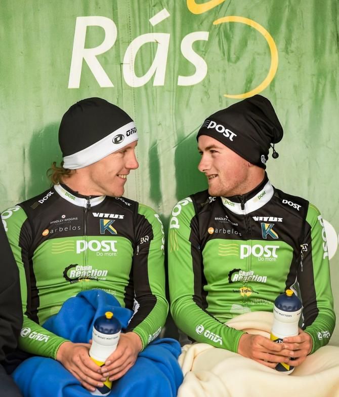 An Post Chain Reaction team-mates, Shane Archbold, left, and stage winner Robert-Jon McCarthy