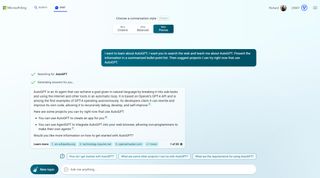 Bing Chat responding to a query about AutoGPT