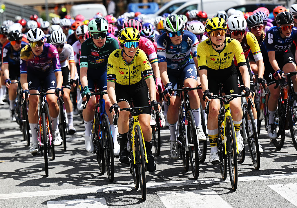 SANT BOI DE LLOBREGAT SPAIN MAY 05 LR Pauline FerrandPrevot of France and Maud Oudeman of Netherlands and Team Visma Lease a Bike compete during the 11th La Vuelta Femenina 2025 Stage 2 a 99km stage from Molins de Rei to Sant Boi de Llobregat UCIWWT on May 05 2025 in Sant Boi de Llobregat Spain Photo by Szymon GruchalskiGetty Images