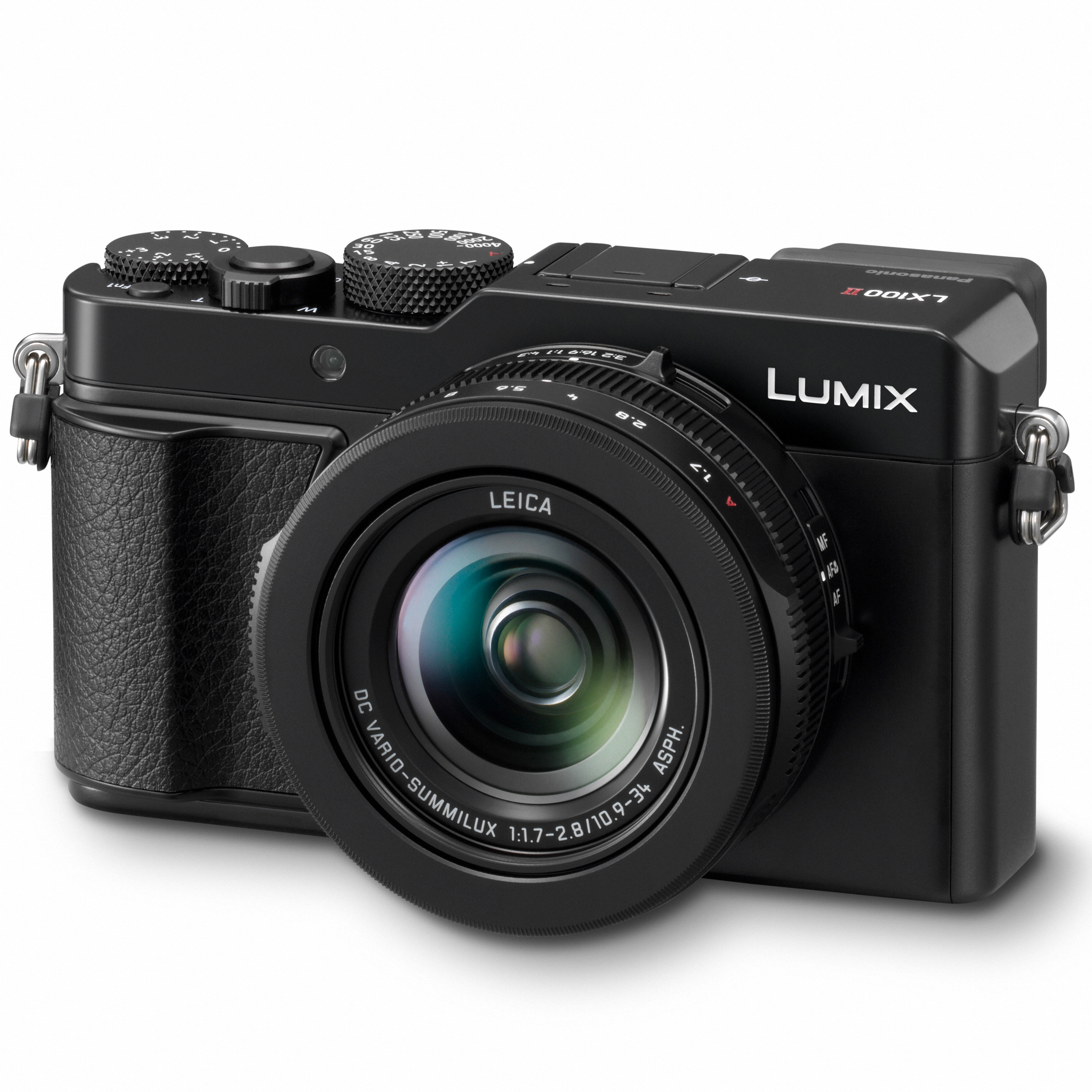 Sort Panasonic Lumix LX100 II på hvid baggrund