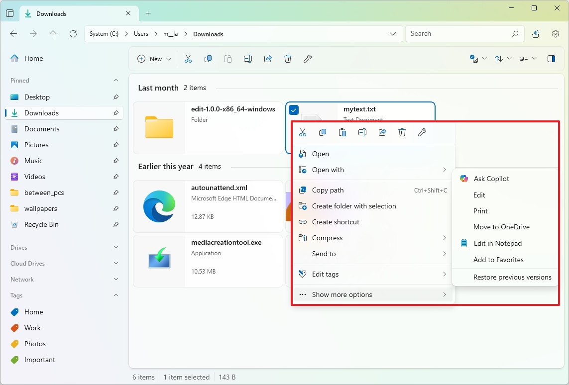 Files App context menu