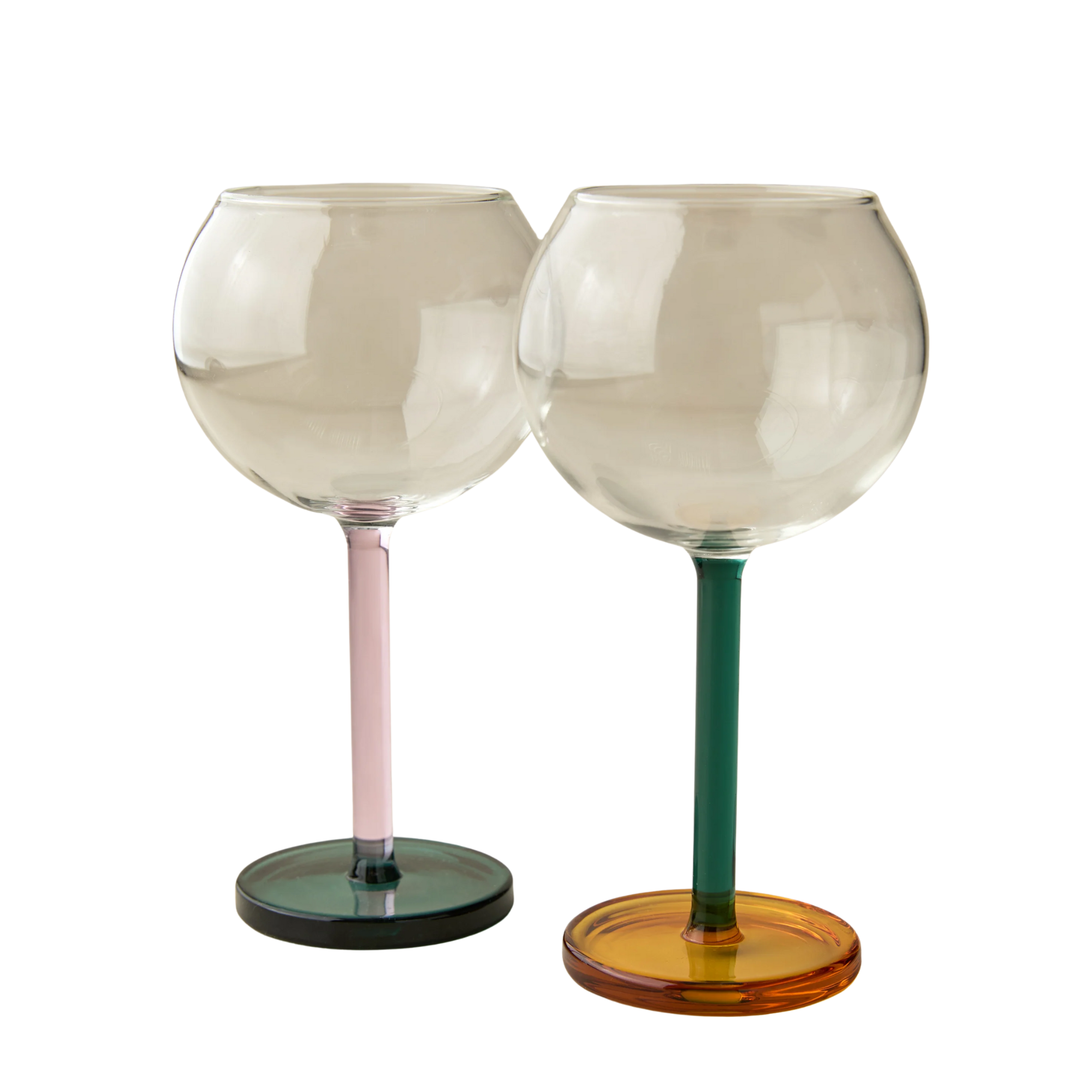 set of two wine glasses with colorful stems