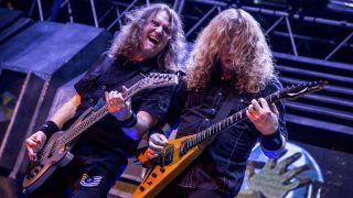 Dave Mustaine and David Ellefson performs during Megadeth concert as part of Dystopia World Tour at Luna Park on August 22, 2016 in Buenos Aires, Argentina.
