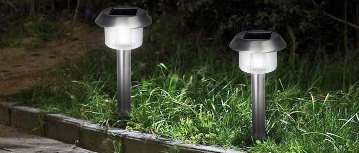 Signature Garden Solar Garden Lights on sidewalk