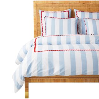 Blue, white and red beach striped duvet cover by Serena & Lily