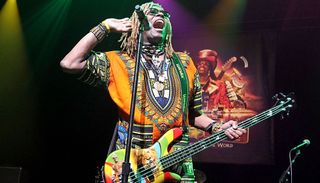 T.M. Stevens performs onstage with Bootsy Collins at ACL Live in Austin, Texas on June 19, 2011