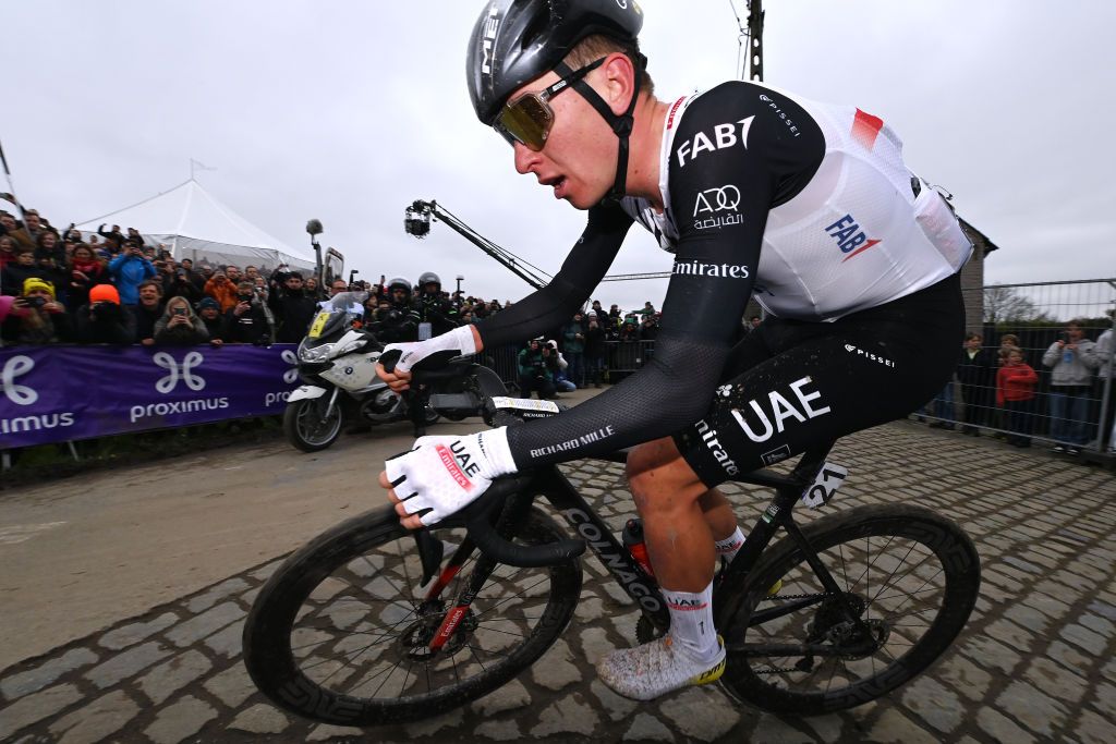 Tadej Pogačar on the attack at the Tour of Flanders