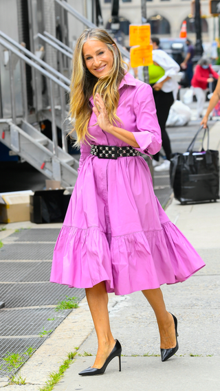Sarah Jessica Parker seen on the set of "And Just Like That..." the follow up series to "Sex and the City" in NoH on July 19, 2021 in New York City
