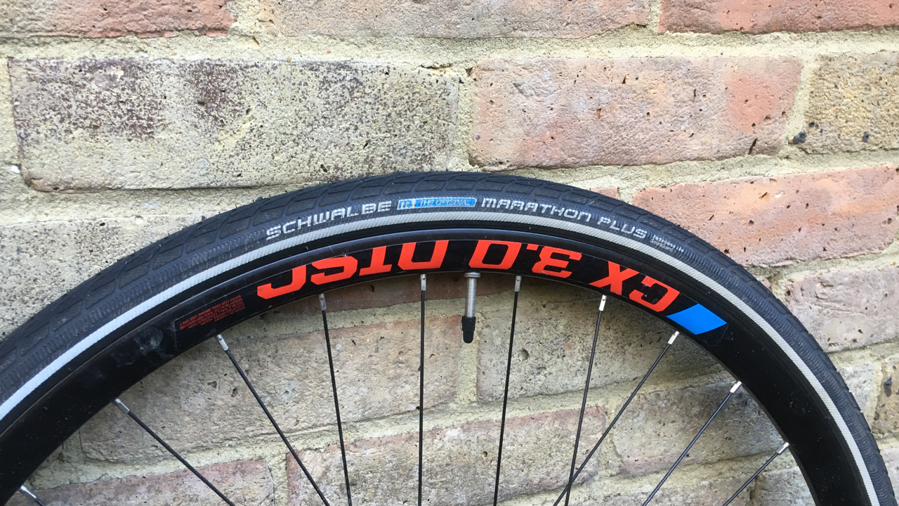 Schwalbe Marathon Plus mounted on a road wheel