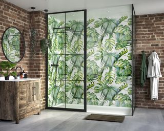 Botanical palm print shower panel tiles by Showerwall