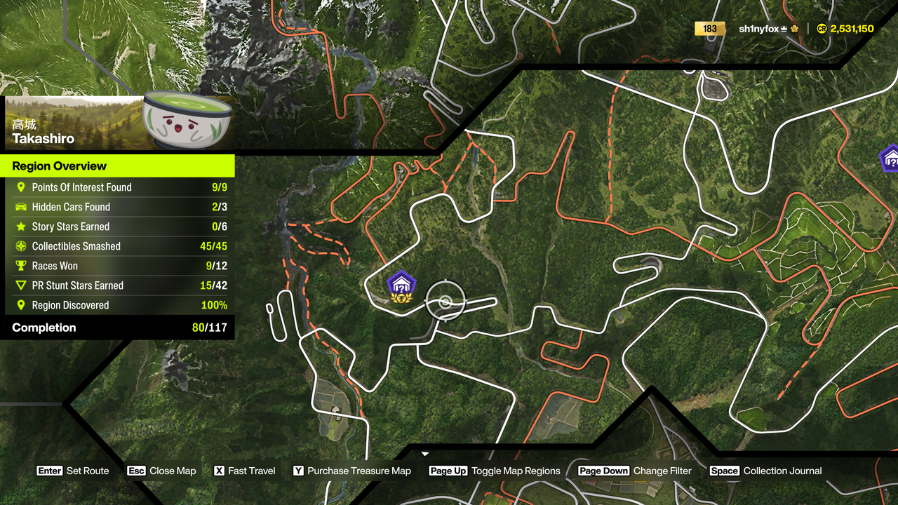 Map locations for Takashiro Region Barn Finds in Forza Horizon 6.