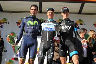 Francisco Ventoso, Gianni Meersman and Ben Swift on the podium after the 2014 Trofeo Muro - Port d’Alcudia