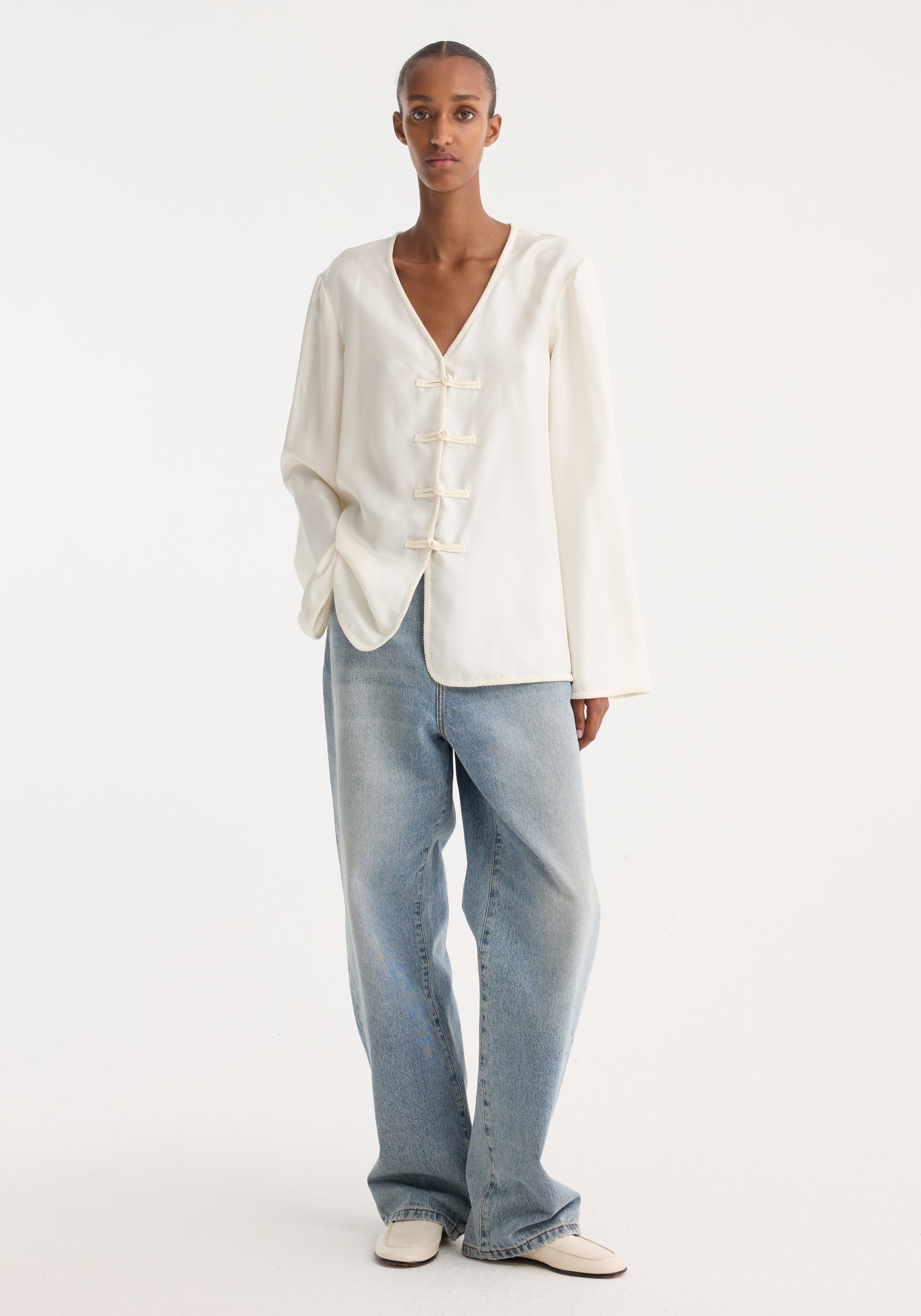 Mandarin Silk Top | Cream