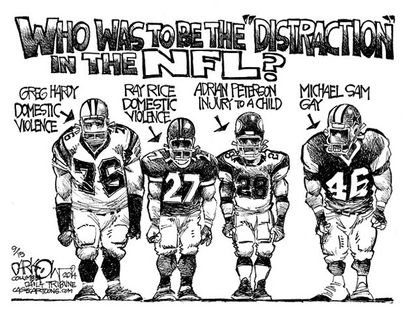 Editorial cartoon NFL Ray Rice Michael Sam sports