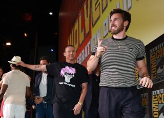 SAN DIEGO, CALIFORNIA - JULY 25: (L-R) Channing Tatum and Chris Evans speak onstage during "Marvel Studios: The Ultimate Deadpool & Wolverine Celebration Of Life" panel during 2024 Comic-Con International at San Diego Convention Center on July 25, 2024 in San Diego, California.