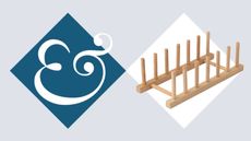 IKEA bamboo plate organiser on blue and white Homes & Gardens Ampersand logo template