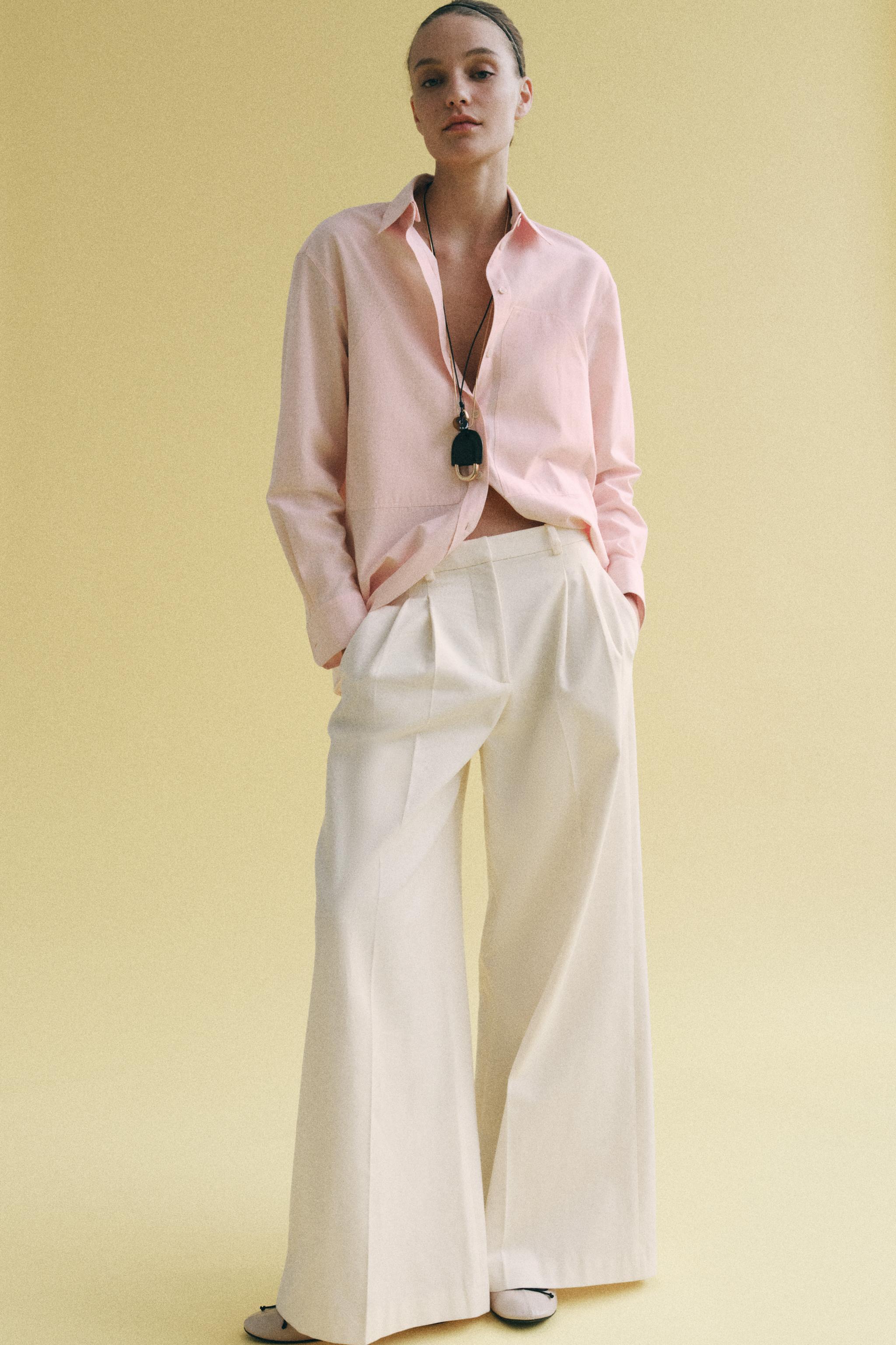 Striped Shirt With Detachable Collar Zw Collection