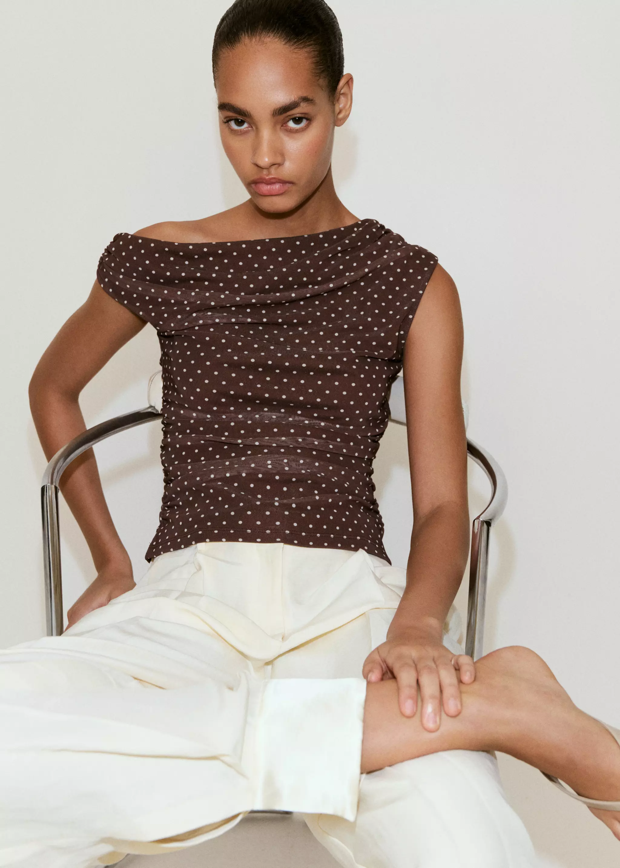 Asymmetric Polka Dot Top - Women | Mango United Kingdom
