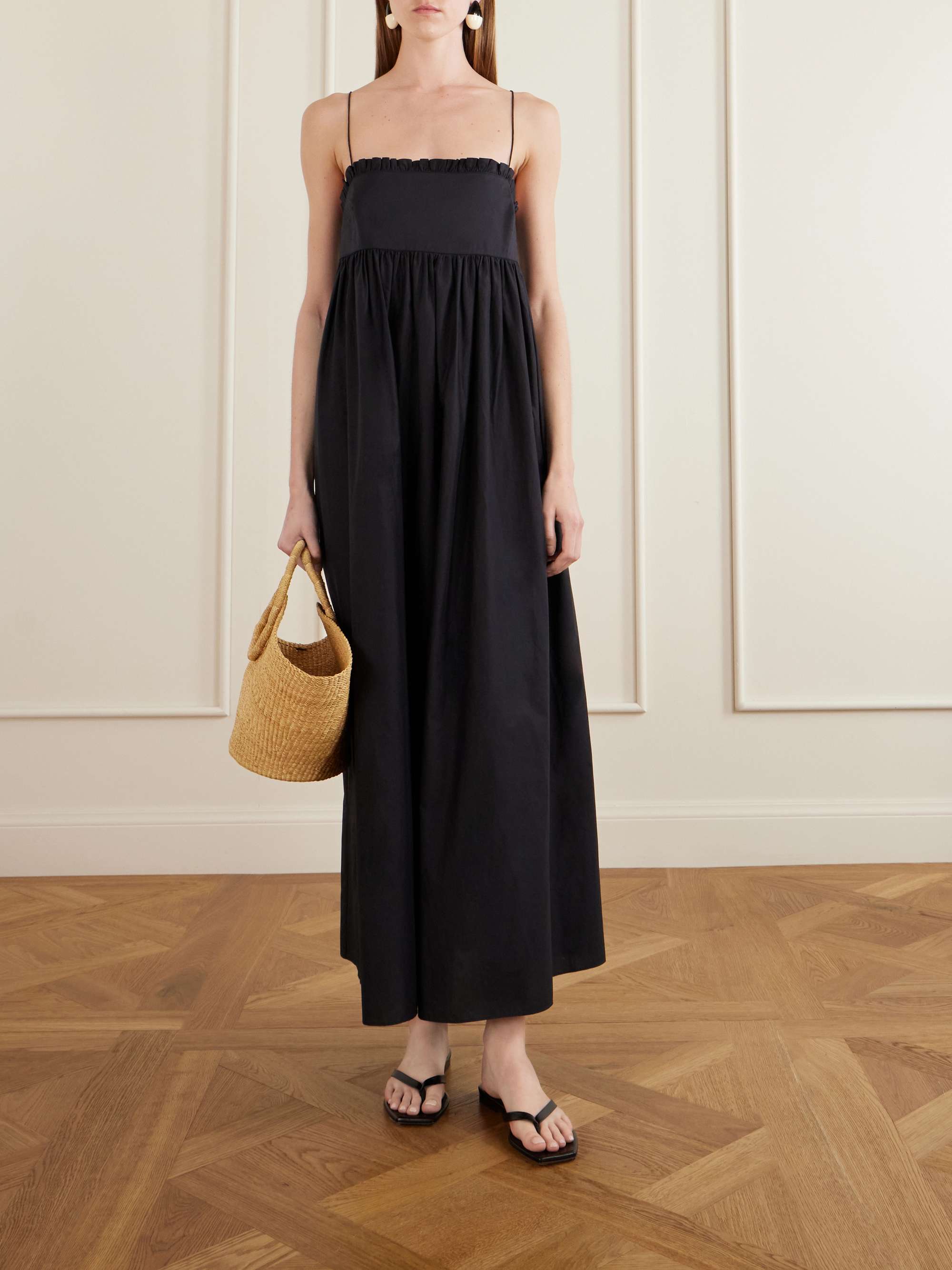 Empire Ruffled Cotton-Poplin Midi Dress