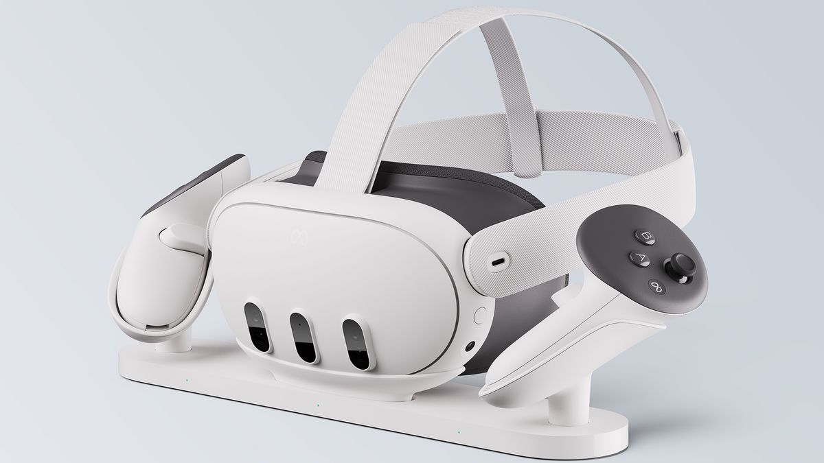 An official product render of the Meta Quest 3 charging dock