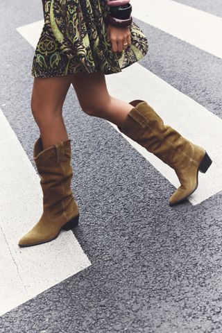 Split Suede Cowboy Boots