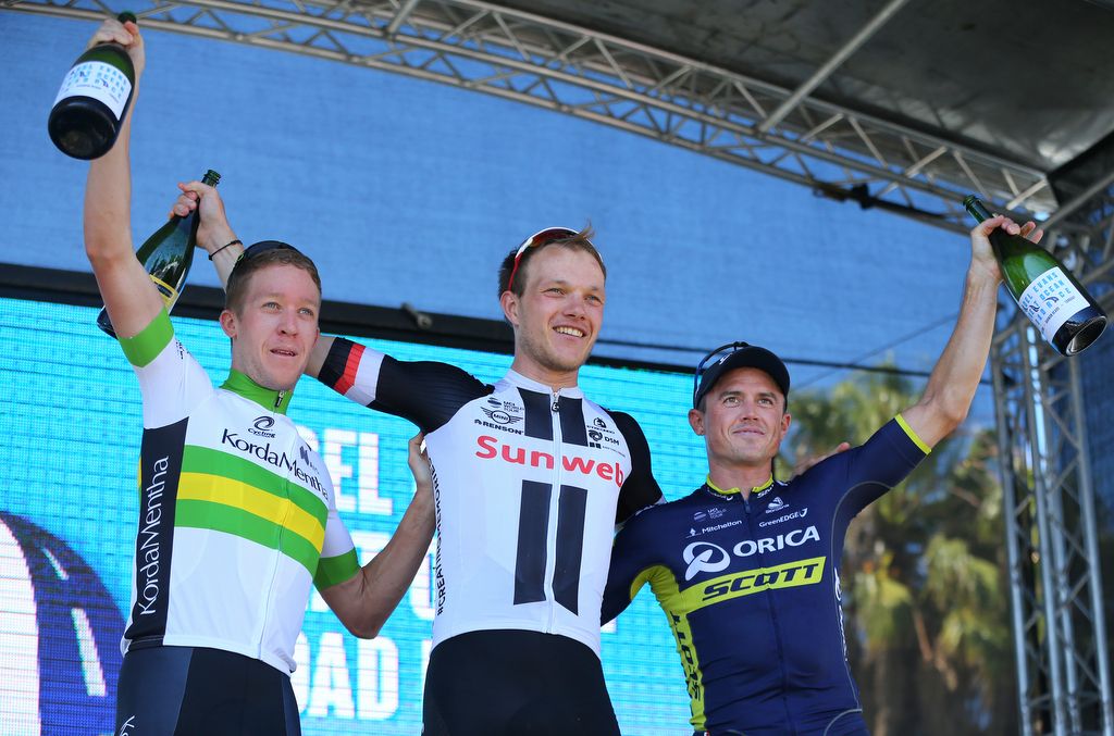 The podium of Cam Meyer, Nikias Arndt and Simon Gerrans