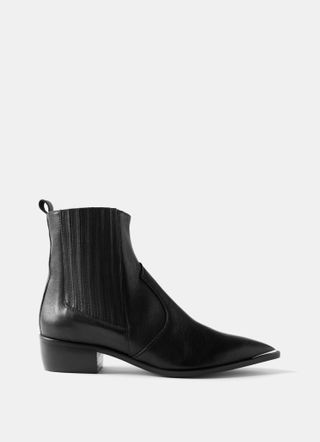 Black Leather Western Ankle Boots