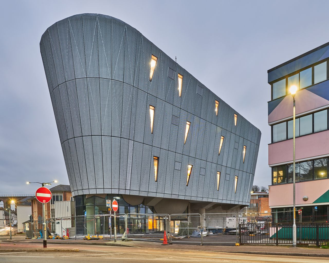 exterior at dusk of F51, Folkestone&#039;s new skate park