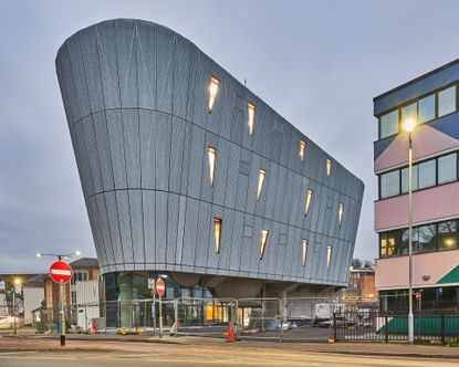 exterior at dusk of F51, Folkestone's new skate park