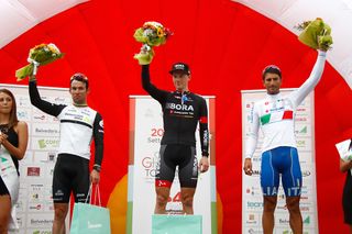 Cavendish, Bennett and Bennati on the stage 2 podium at Giro della Toscana