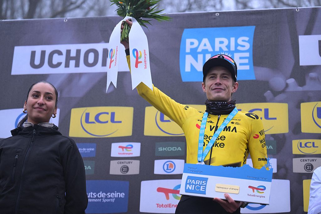 Paris-Nice stage 4: Jonas Vingegaard celebrates the win and the overall lead