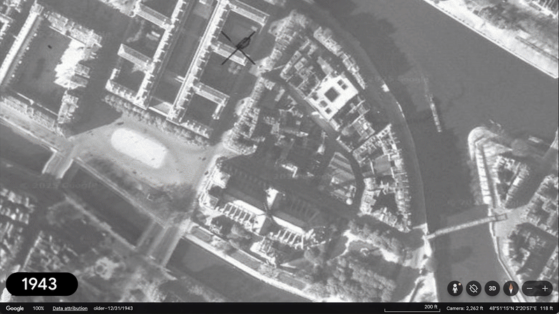 A timelapse of the Notre Dame cathedral through the years from Google Earth