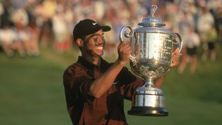 Tiger Woods with the trophy after winning the 2000 PGA Championship