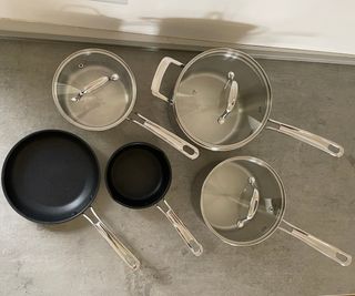 M&S Stainless Steel Pan Set seen from above